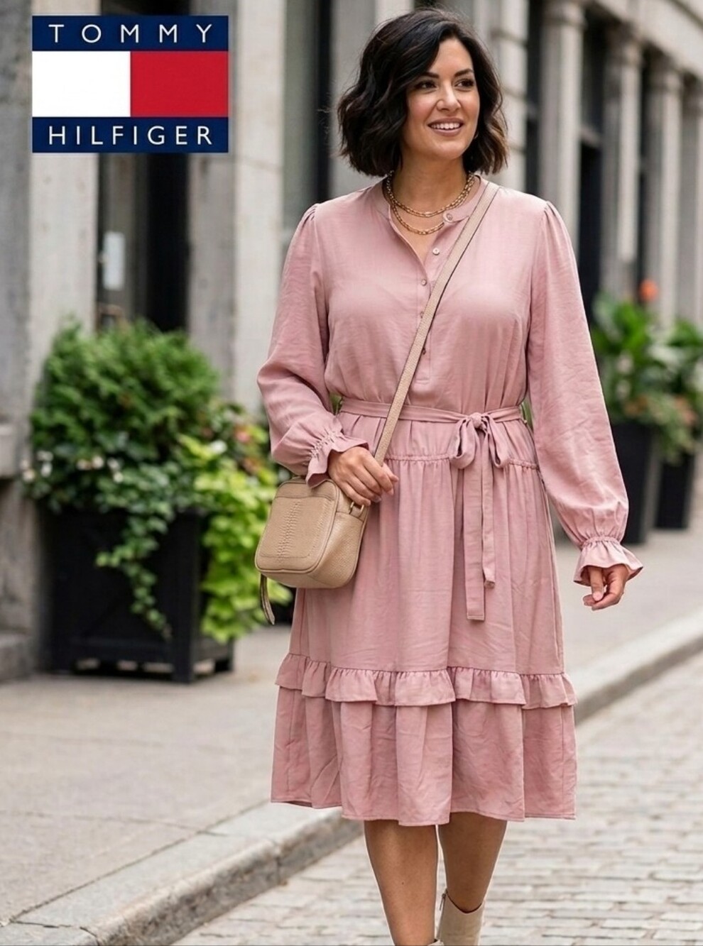 Tommy Hilfiger Blush Pink Ruffle Tiered Maxi Dress